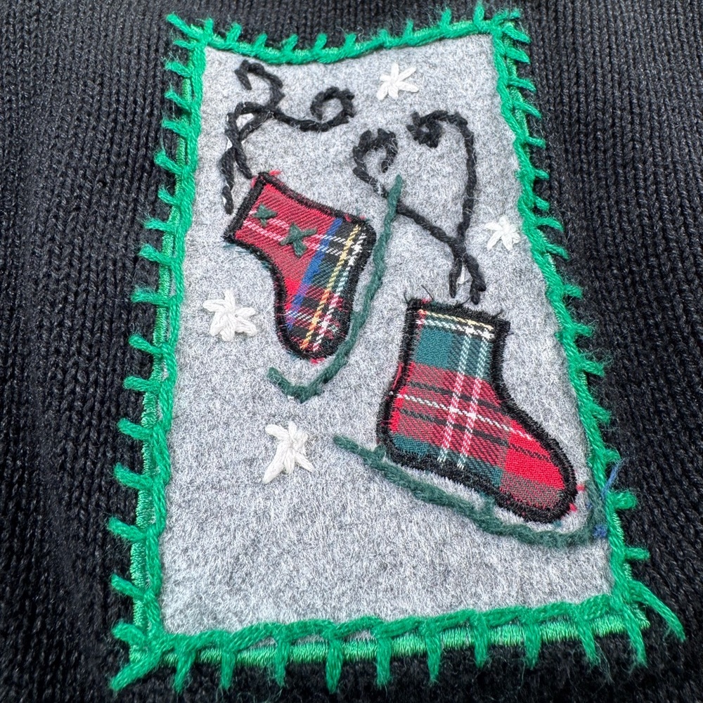 Victoria Jones Vintage Grandmacore Christmas Sweater Cardigan Patchwork Plaid L - Picture 7 of 9